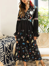 Autumn Super Embroider Black Fashion Long Sleeve Maxi Dress